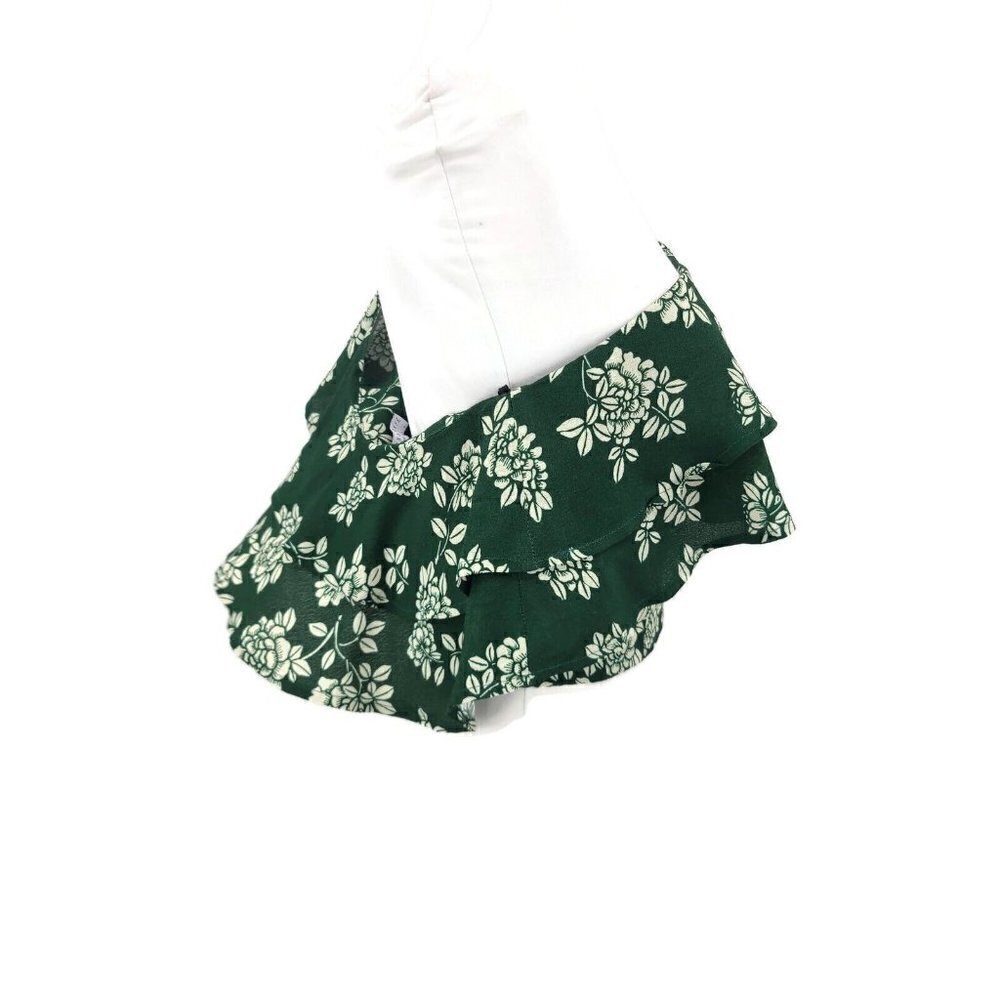 New Flynn Skye Claire Crop Top Womens L Emerald Blooms Green Floral Rayon Ruffle - Picture 3 of 6